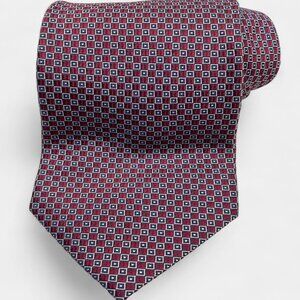 Kenneth Cole Reaction Silk Tie Geometric Red Silver Formal Business Dress